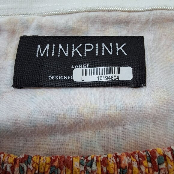 MinkPink Womens L Orange Multicolor Ditzy Floral Peasant Midi Dress - Picture 9 of 11